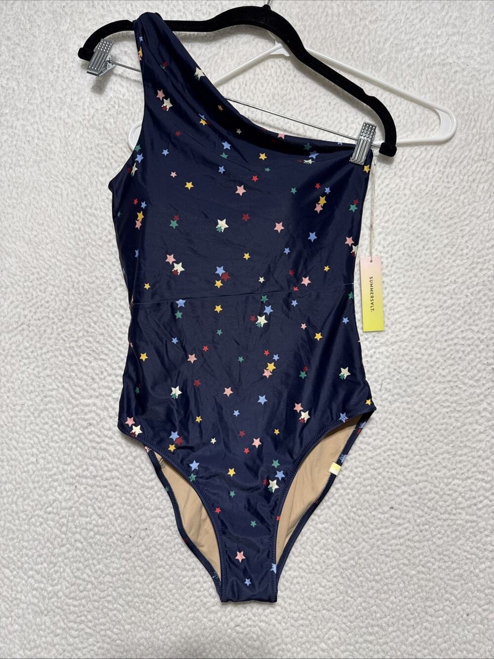 NWT Summersalt Swimsuit Womens Sz 10 Oasis Navy Stars Spaghetti Strap Adjustable
